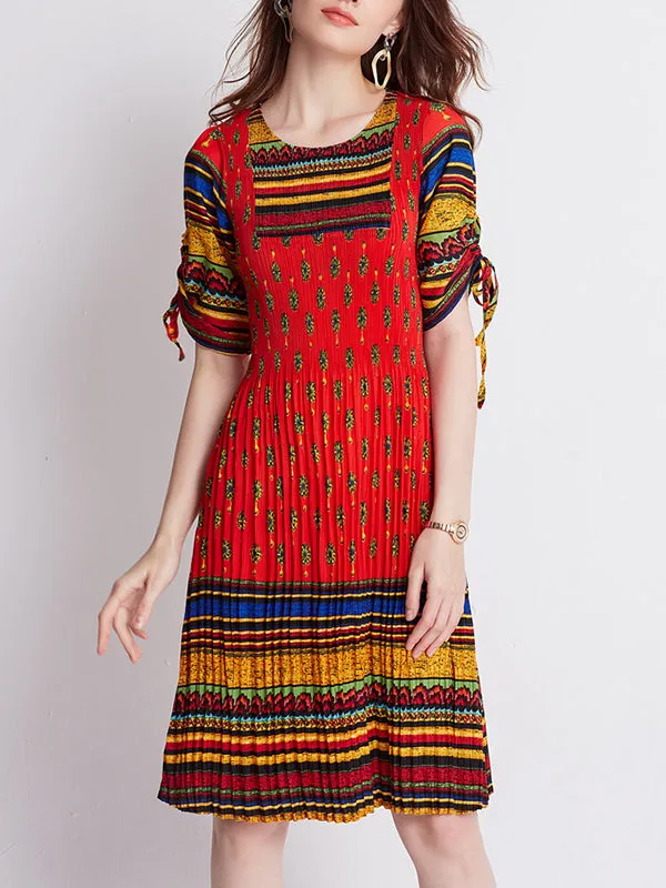Tie Sleeves Rainbow Skirt Colorful Pleated Color Dress