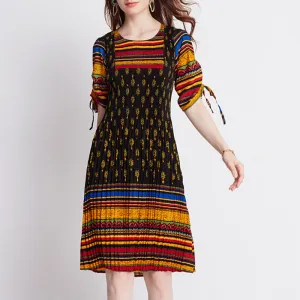 Tie Sleeves Rainbow Skirt Colorful Pleated Color Dress