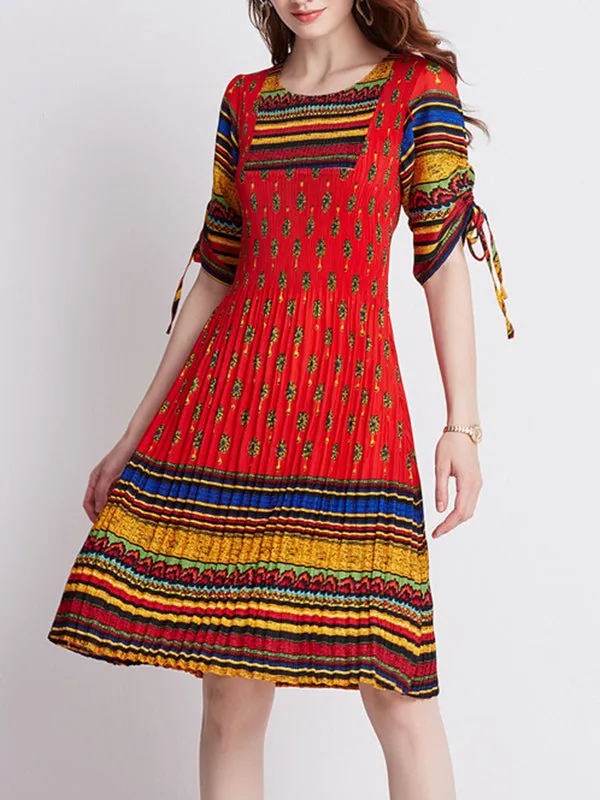 Tie Sleeves Rainbow Skirt Colorful Pleated Color Dress