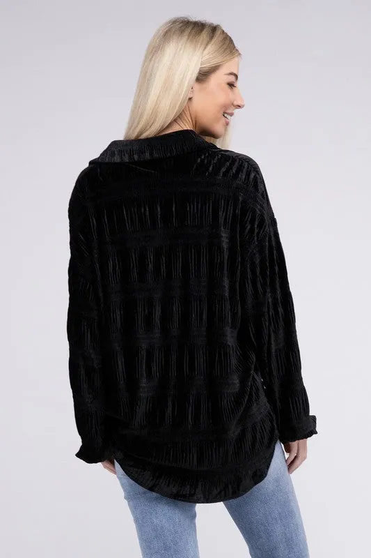 Tiered Shirring Velvet Shirt