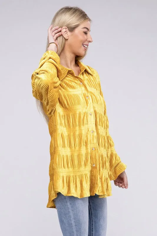 Tiered Shirring Velvet Shirt