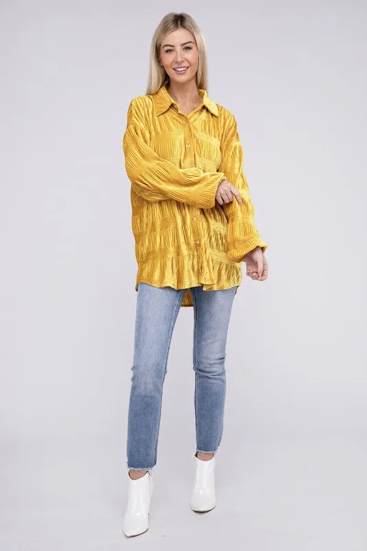 Tiered Shirring Velvet Shirt