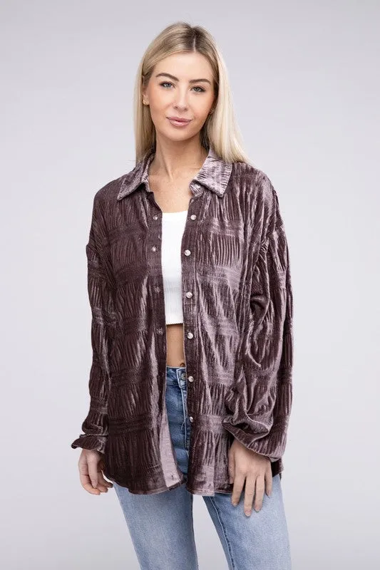 Tiered Shirring Velvet Shirt