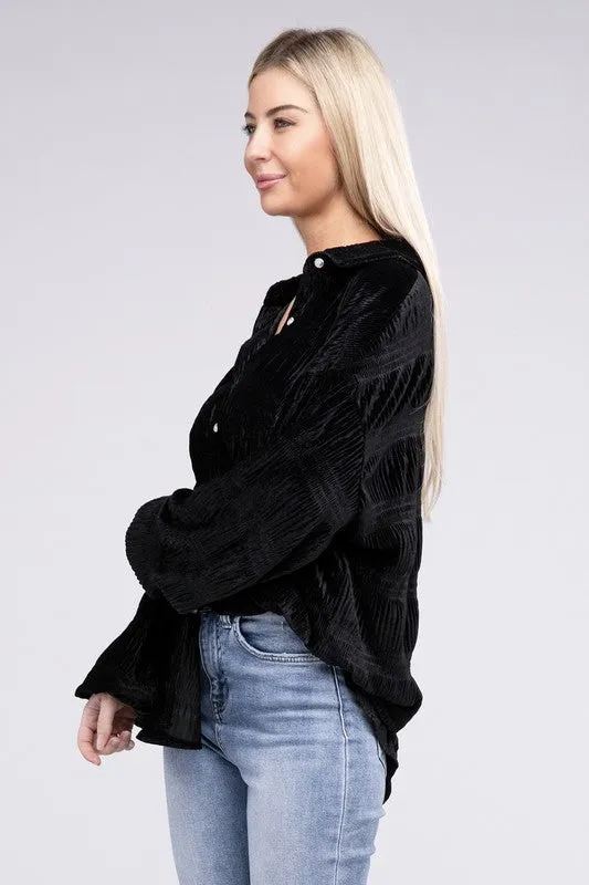 Tiered Shirring Velvet Shirt