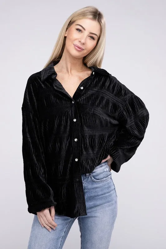 Tiered Shirring Velvet Shirt