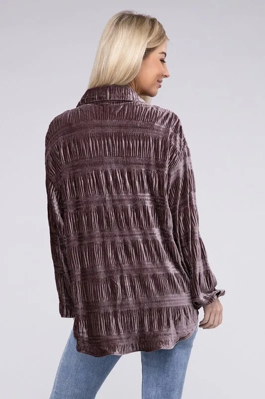 Tiered Shirring Velvet Shirt