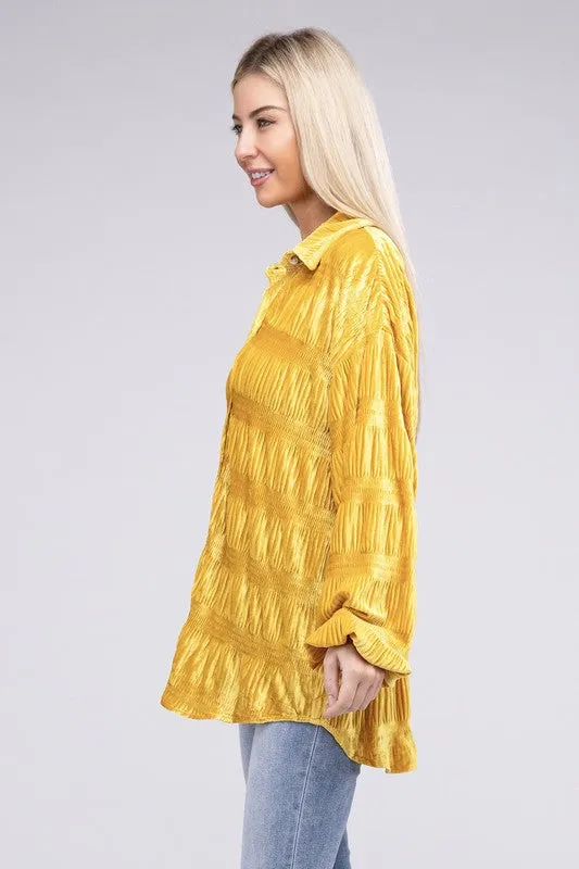Tiered Shirring Velvet Shirt