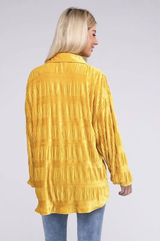 Tiered Shirring Velvet Shirt