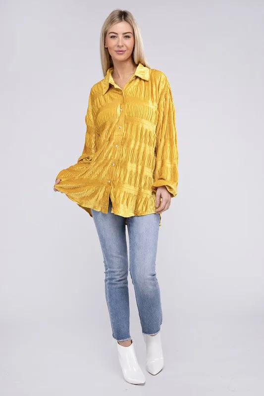 Tiered Shirring Velvet Shirt