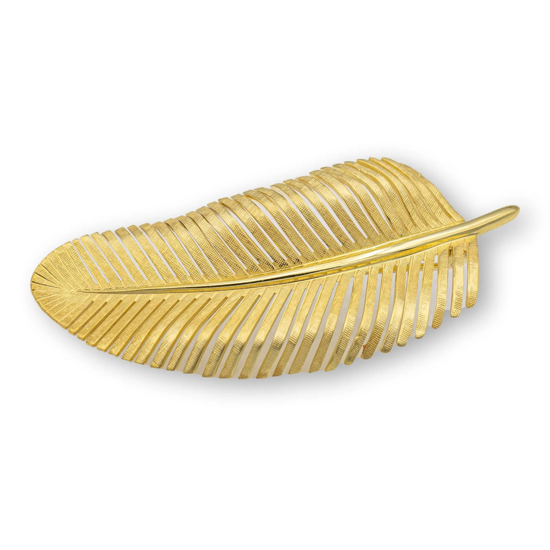 Tiffany and Co. Vintage 18K Yellow Gold Feather Motif Florentine Brooch