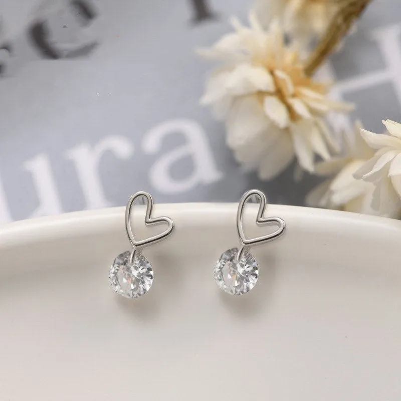 Tiny Heart Drop Stud Earrings-ECZ025