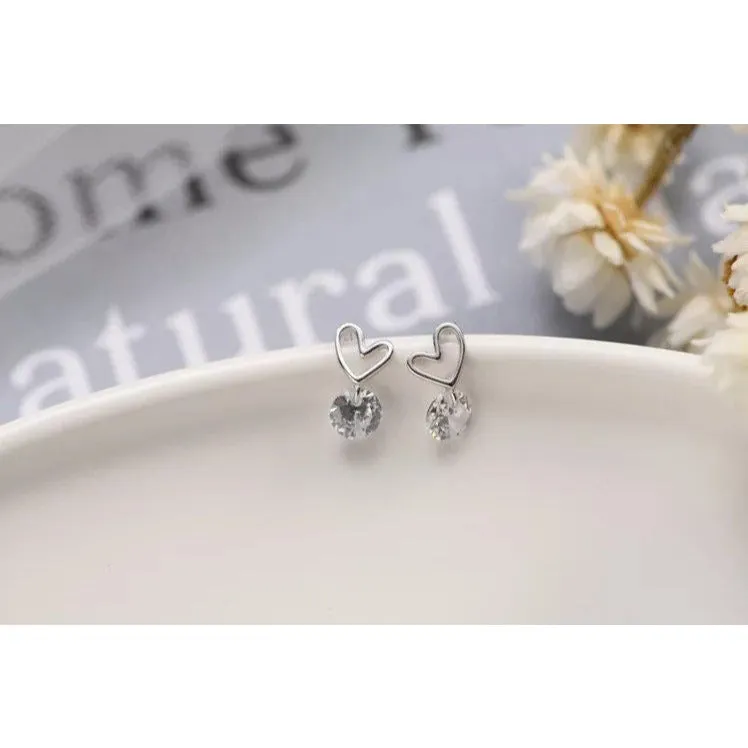 Tiny Heart Drop Stud Earrings-ECZ025