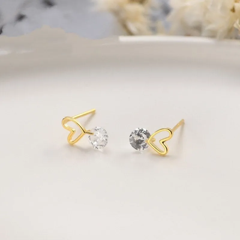 Tiny Heart Drop Stud Earrings-ECZ025