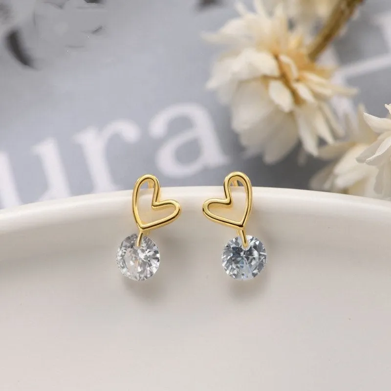 Tiny Heart Drop Stud Earrings-ECZ025