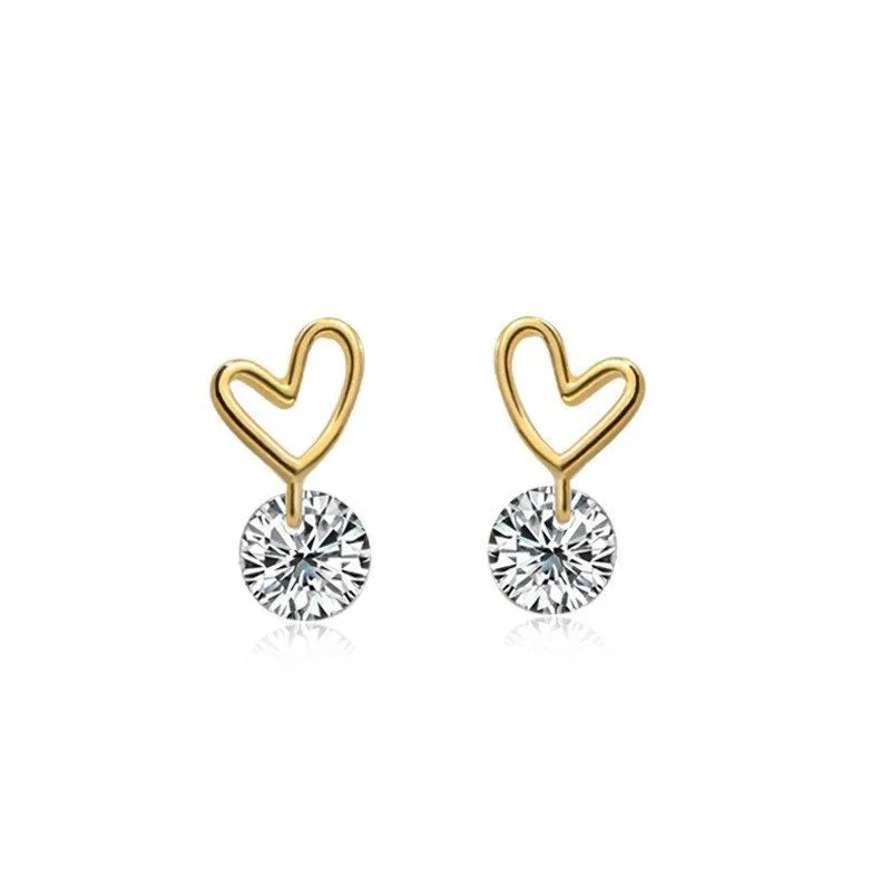 Tiny Heart Drop Stud Earrings-ECZ025