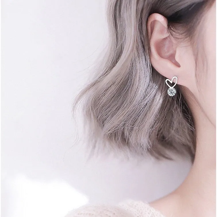 Tiny Heart Drop Stud Earrings-ECZ025