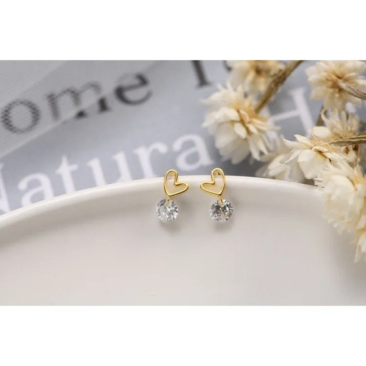 Tiny Heart Drop Stud Earrings-ECZ025