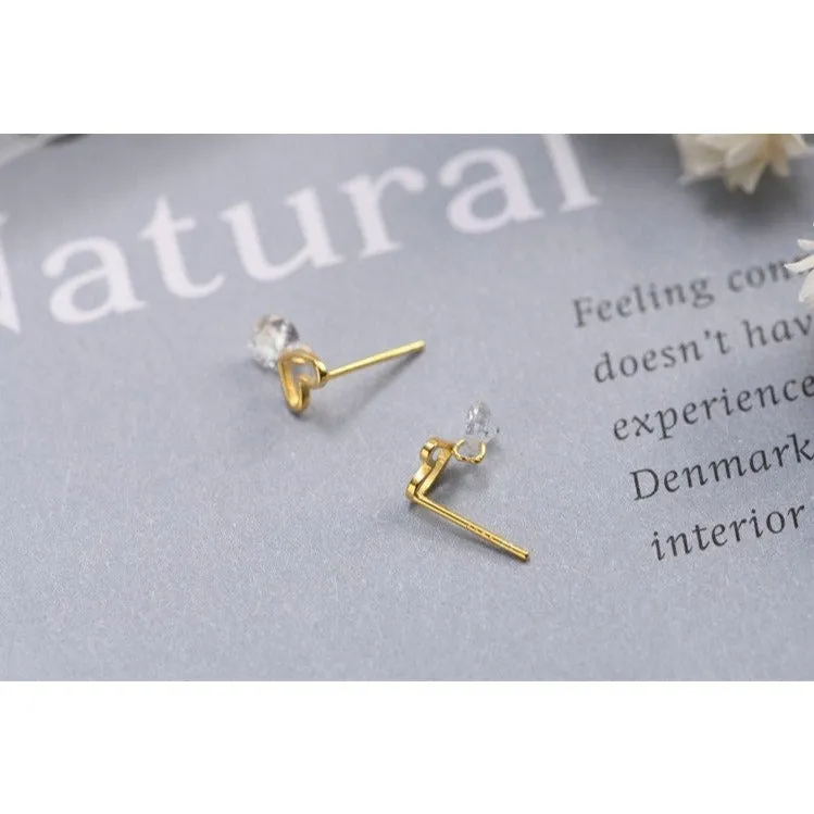 Tiny Heart Drop Stud Earrings-ECZ025