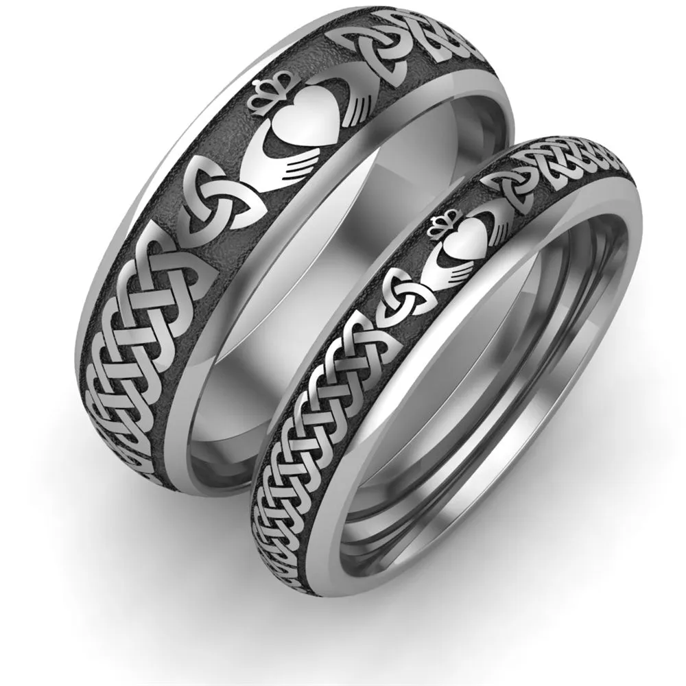 Titanium Claddagh Wedding Ring Set 1 - 6mm-4mm