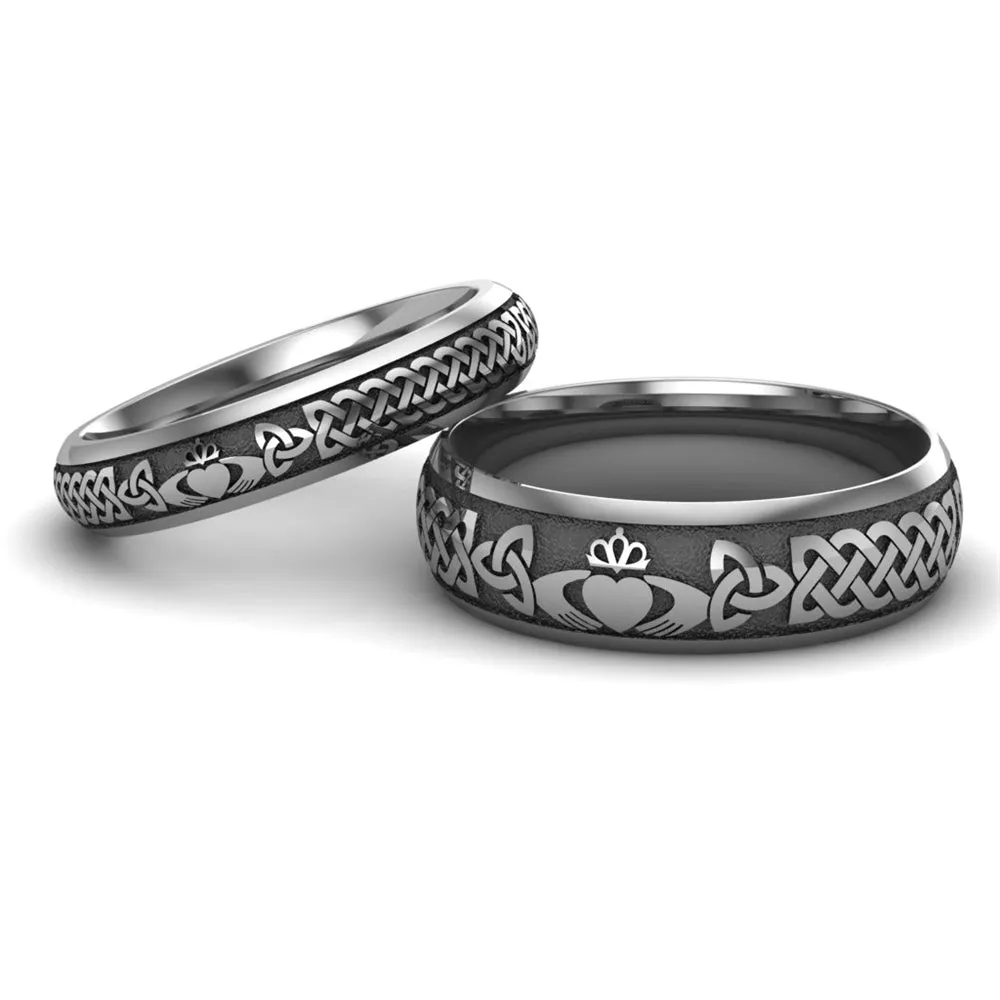 Titanium Claddagh Wedding Ring Set 1 - 6mm-4mm