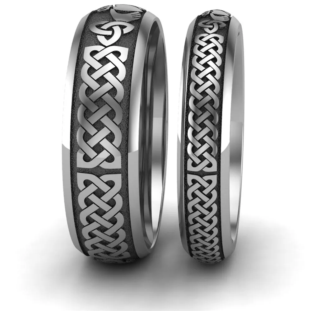Titanium Claddagh Wedding Ring Set 1 - 6mm-4mm