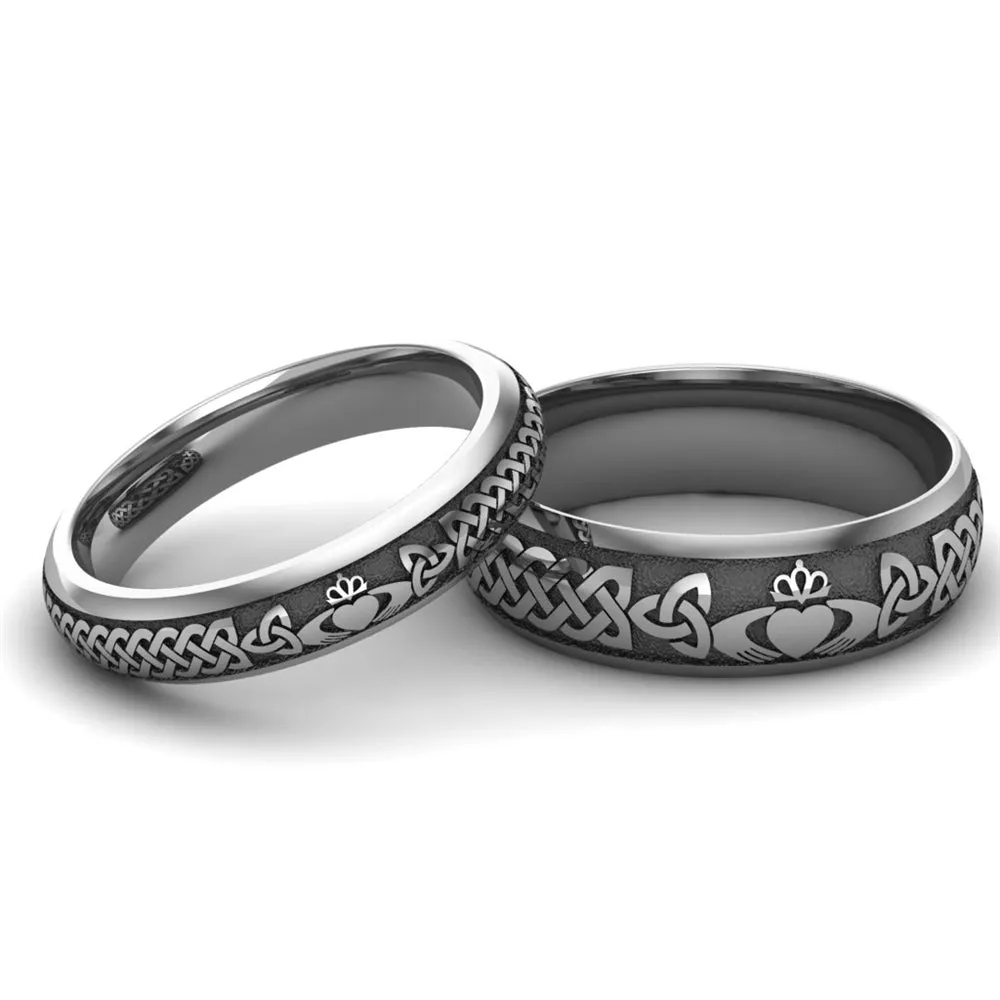 Titanium Claddagh Wedding Ring Set 1 - 6mm-4mm