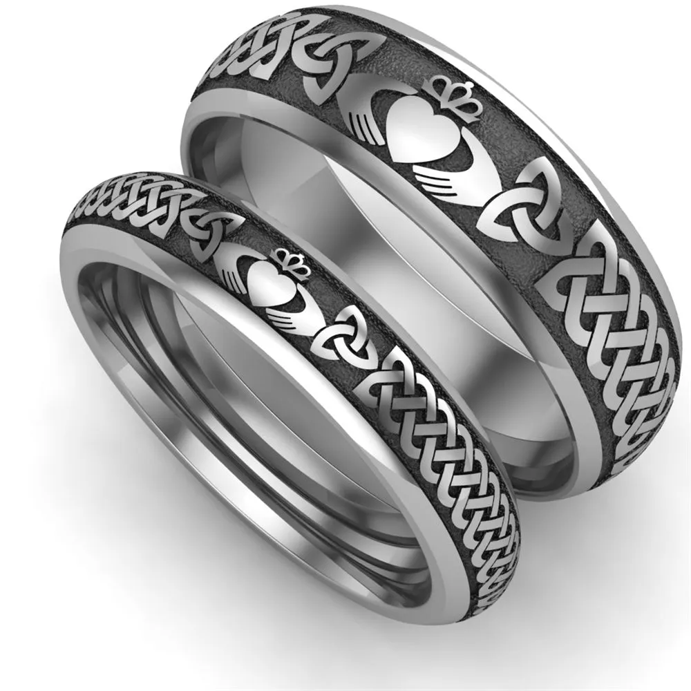 Titanium Claddagh Wedding Ring Set 1 - 6mm-4mm