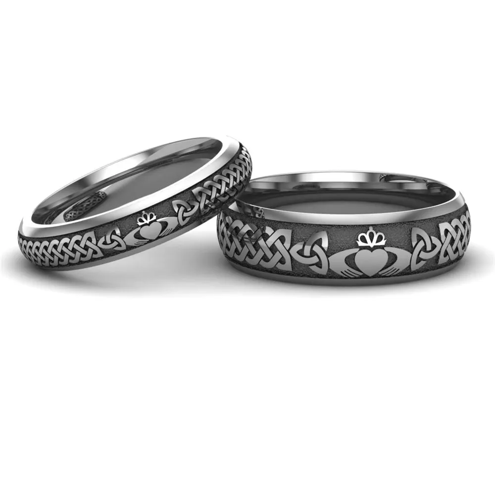 Titanium Claddagh Wedding Ring Set 1 - 6mm-4mm