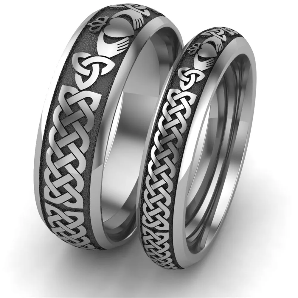 Titanium Claddagh Wedding Ring Set 1 - 6mm-4mm