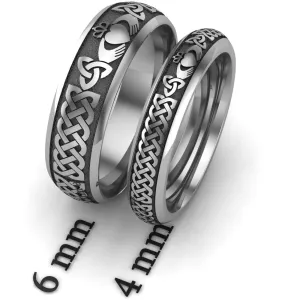 Titanium Claddagh Wedding Ring Set 1 - 6mm-4mm