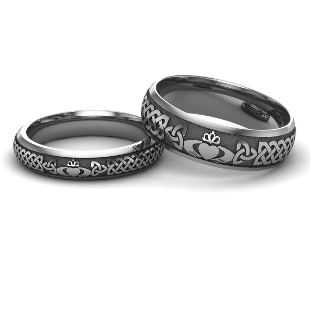 Titanium Claddagh Wedding Ring Set 1 - 6mm-4mm
