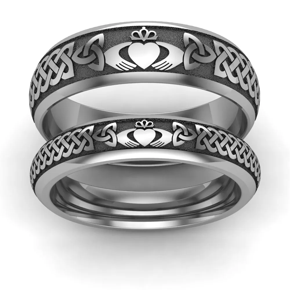 Titanium Claddagh Wedding Ring Set 1 - 6mm-4mm