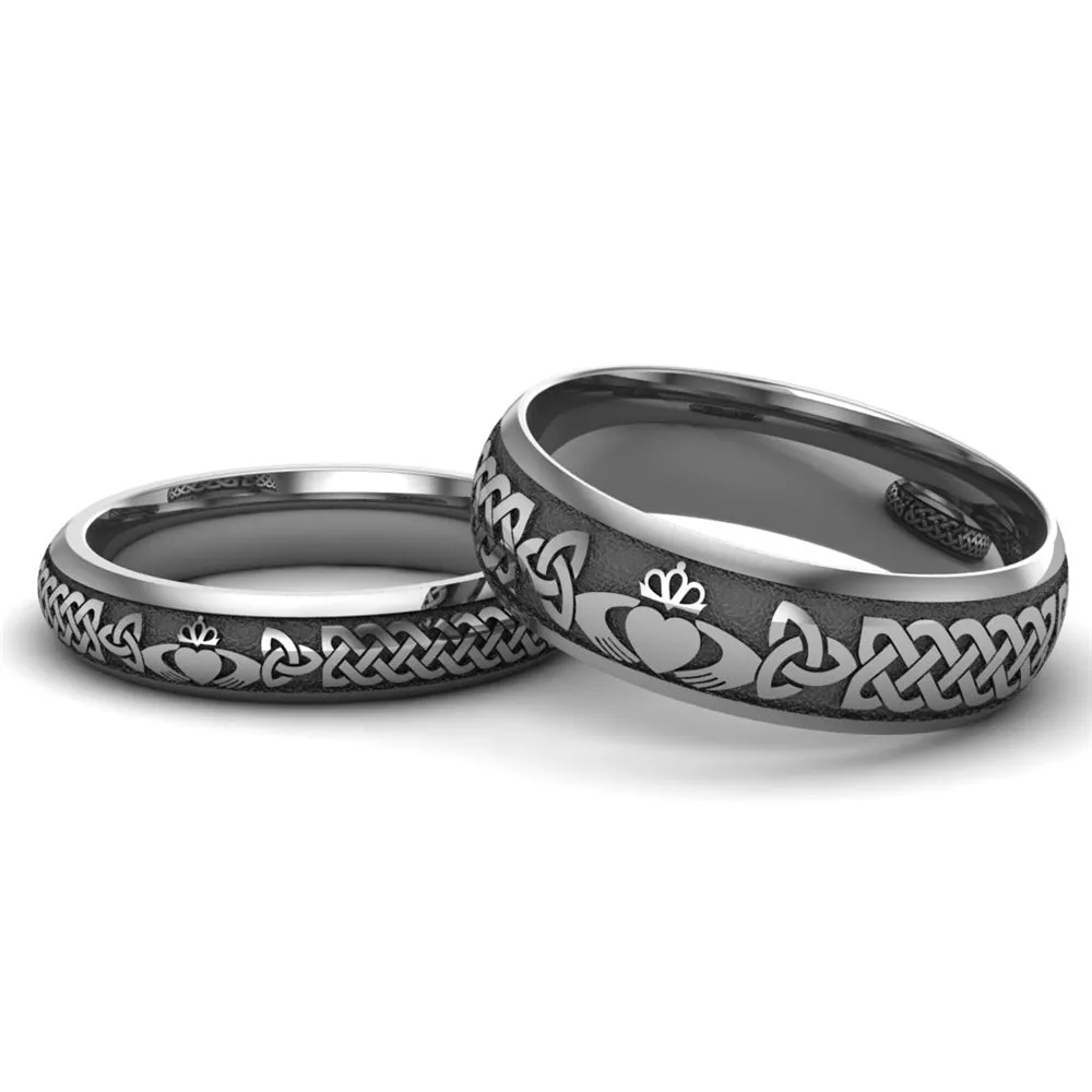 Titanium Claddagh Wedding Ring Set 1 - 6mm-4mm