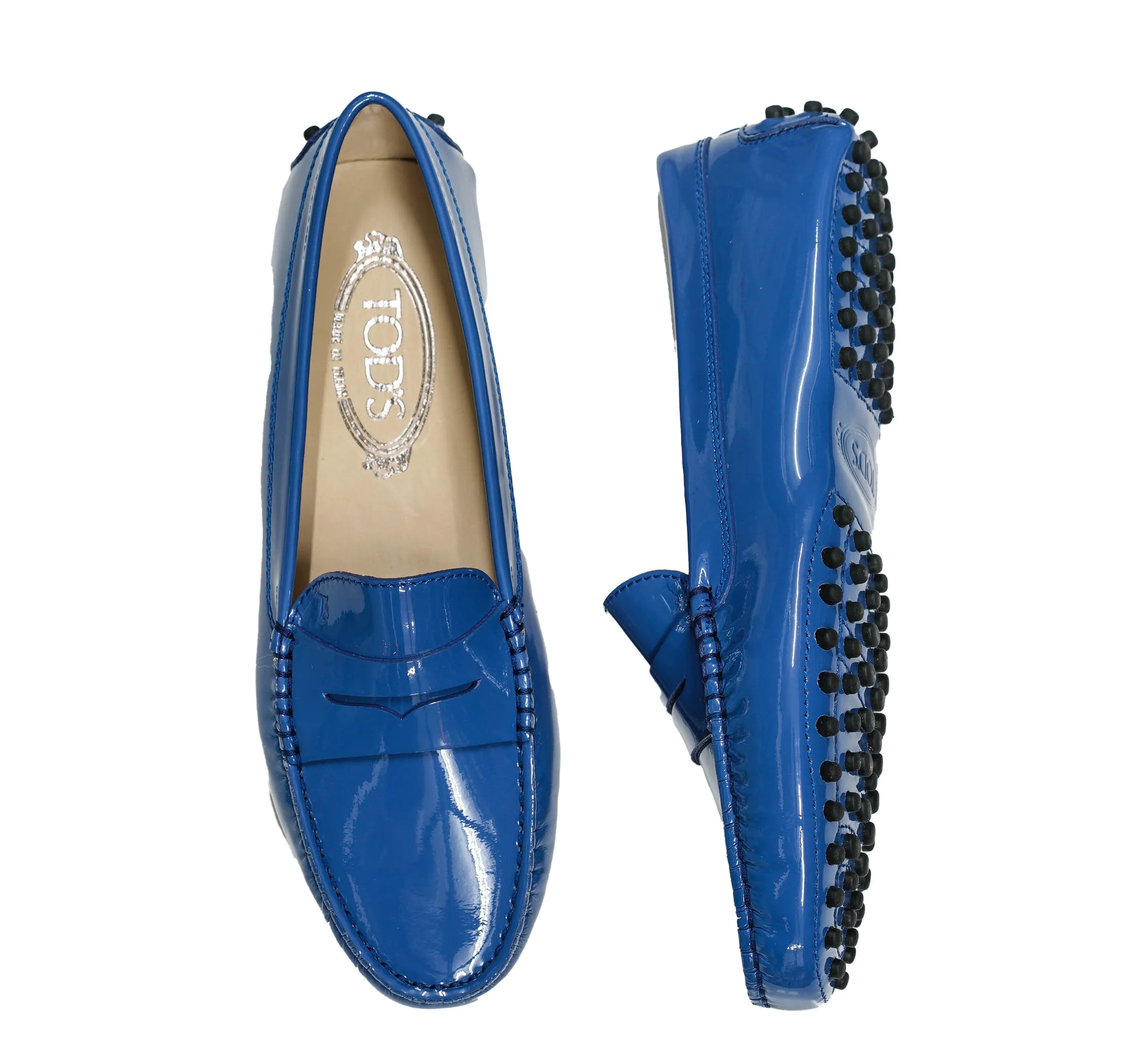 Tod's Women's Blue Patent Leather Moccasin G00010P - 40% OFF