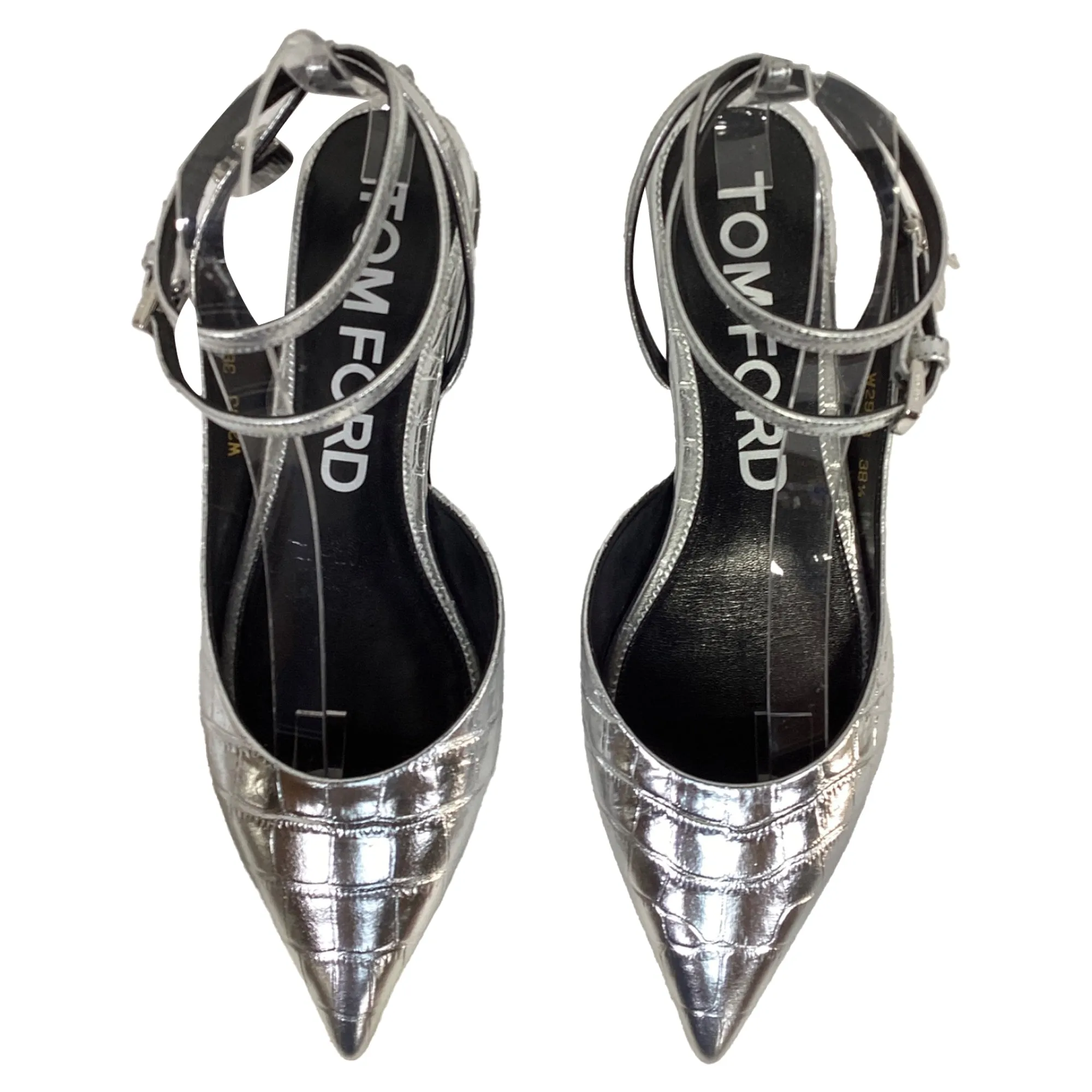 Tom Ford Padlock Croc-Embossed Ballet Flats in Silver Leather