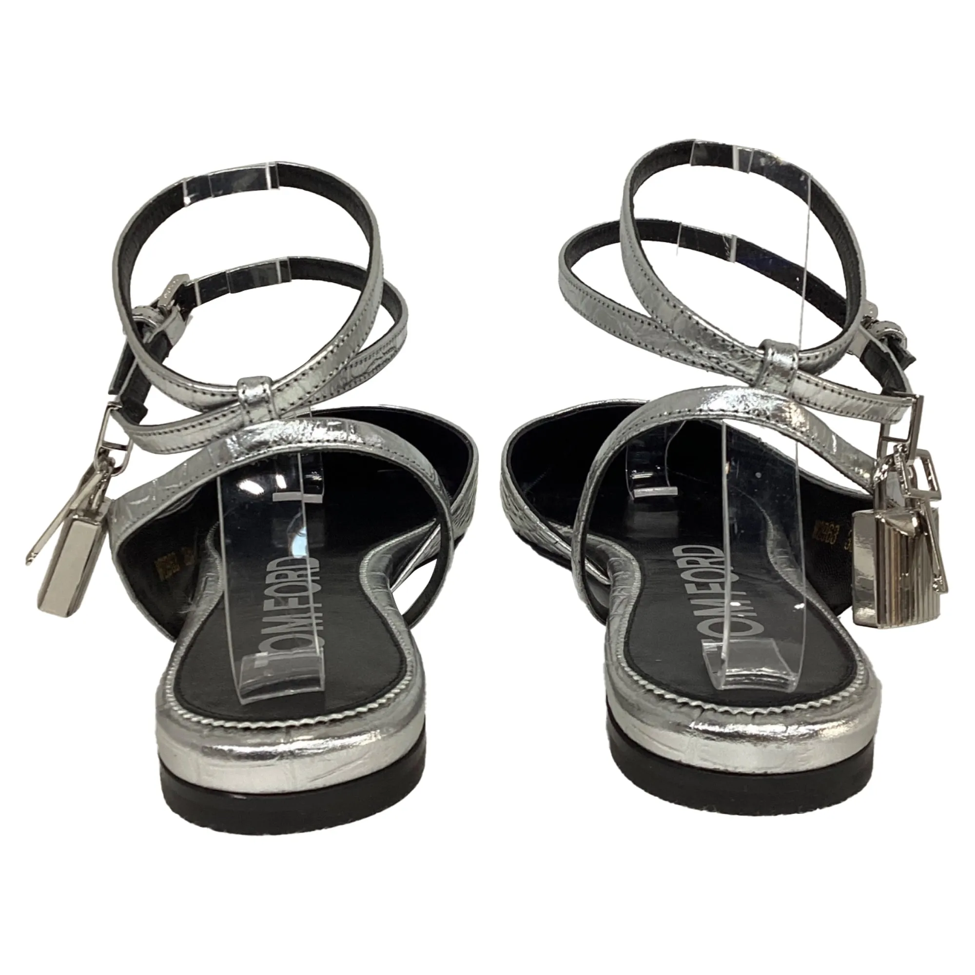 Tom Ford Padlock Croc-Embossed Ballet Flats in Silver Leather