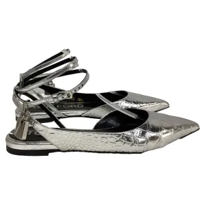 Tom Ford Padlock Croc-Embossed Ballet Flats in Silver Leather