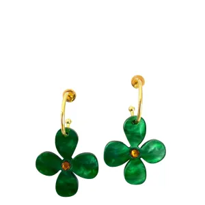 TooLally Daisy Hoop Earrings - Green & Topaz Stone