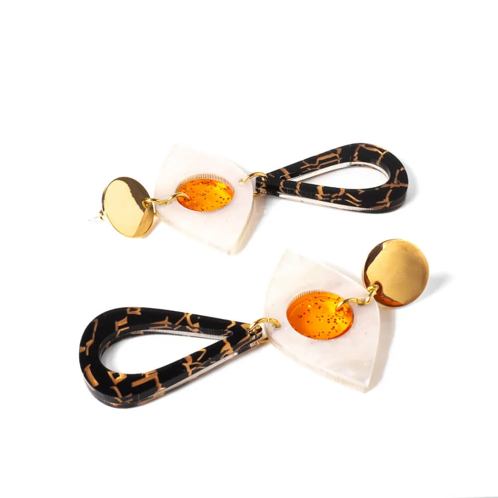 TooLally Eye Motif Drop Earrings - Orange & Black
