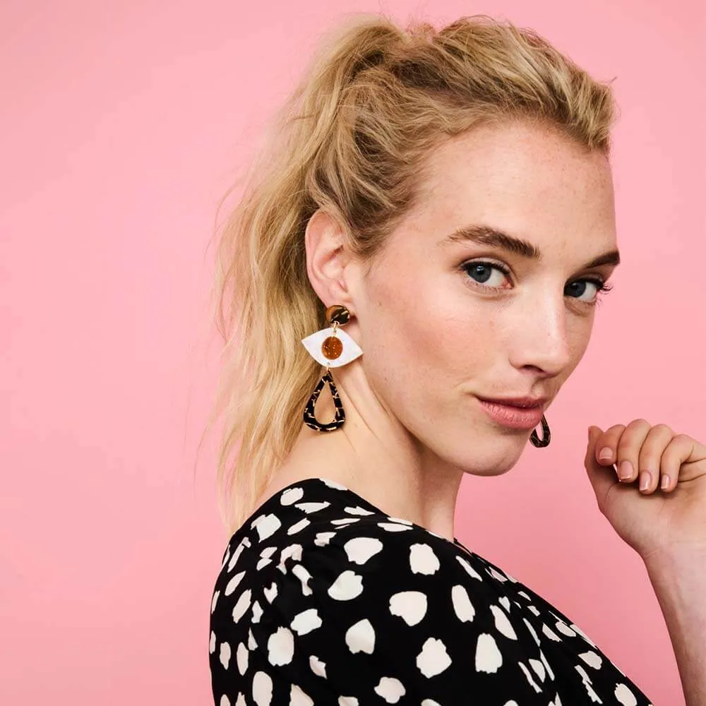 TooLally Eye Motif Drop Earrings - Orange & Black