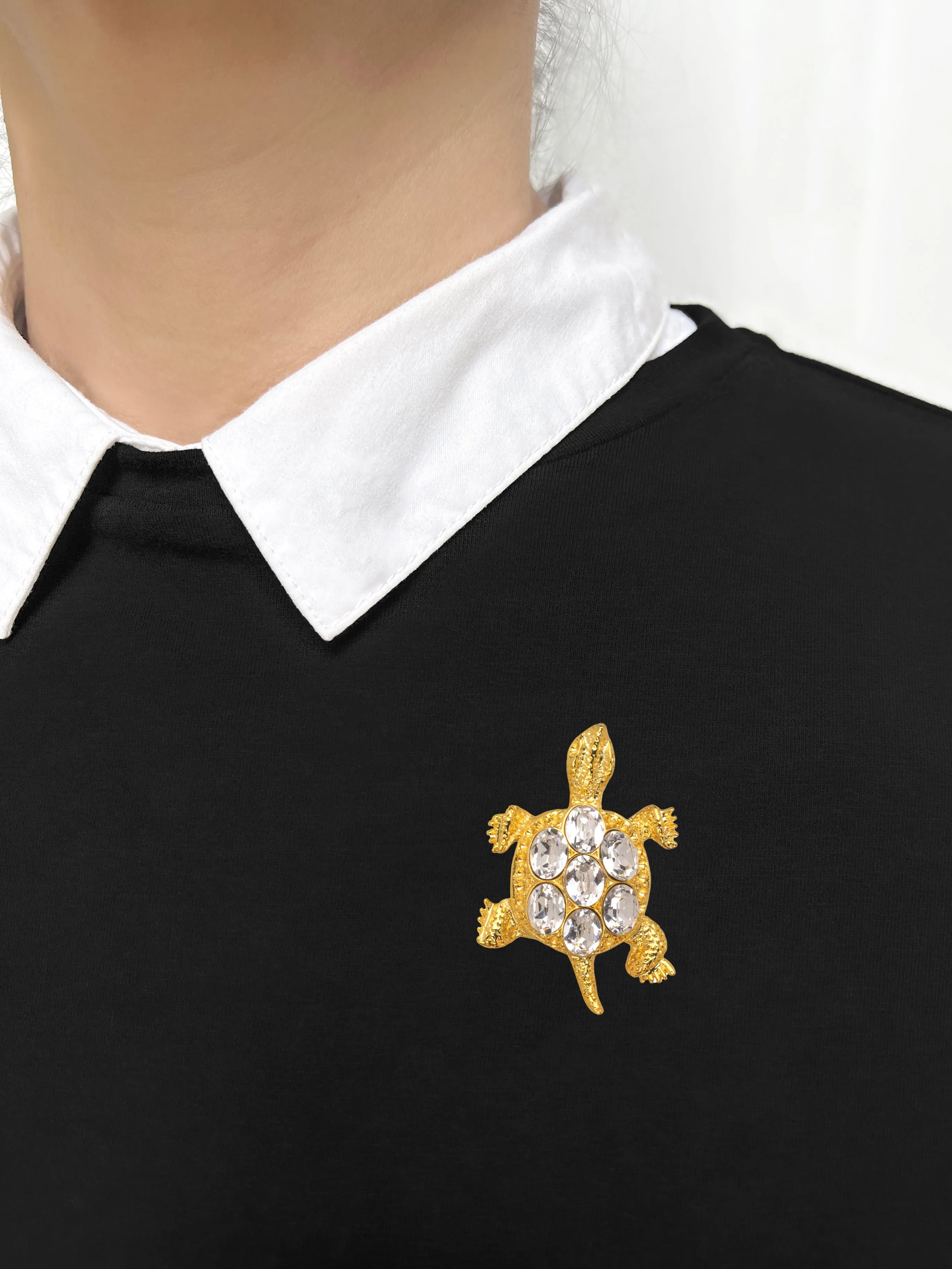 Tortoise Crystal Gold Brooch