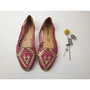 Tortuga red and gold leather slip on style flats best fits size 41