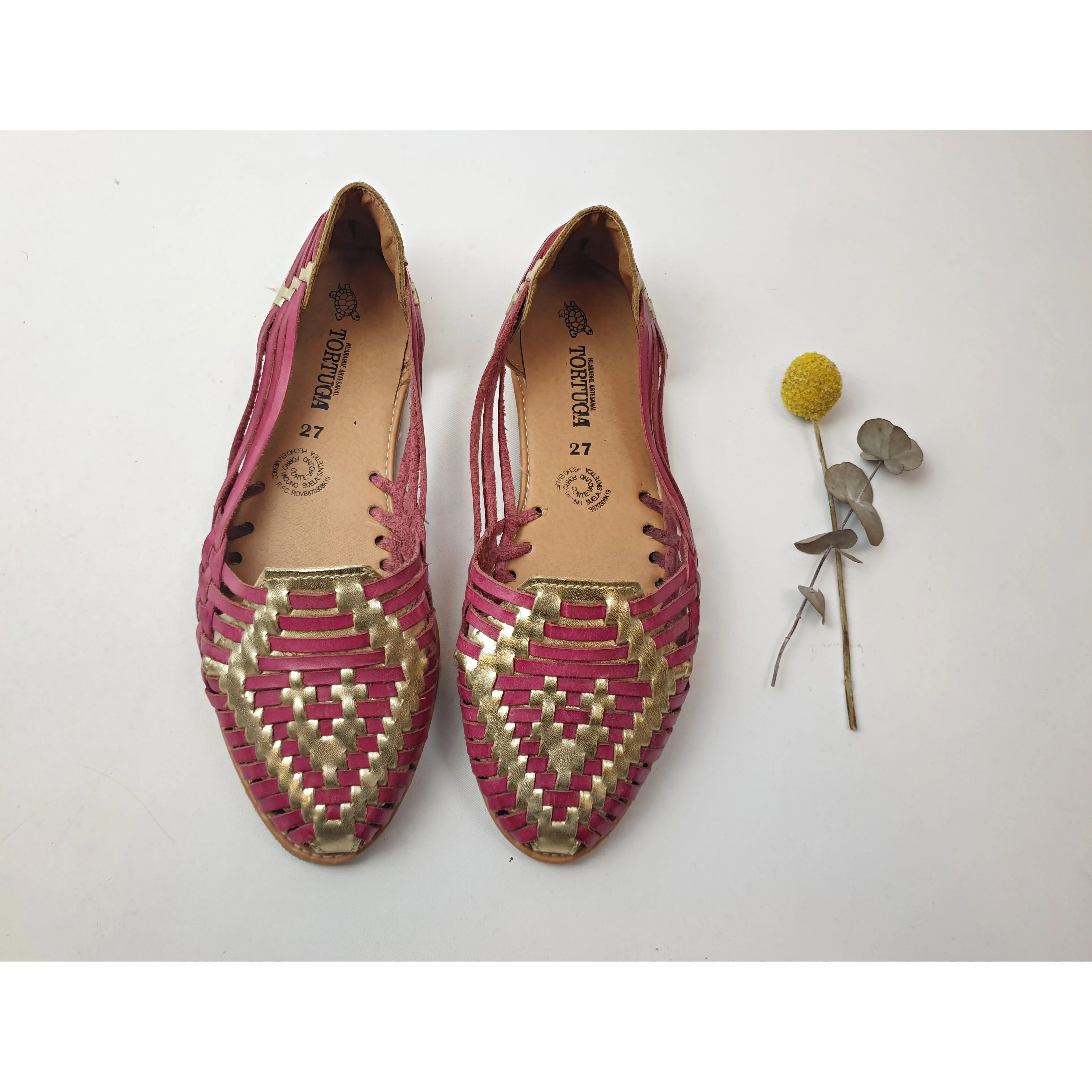 Tortuga red and gold leather slip on style flats best fits size 41