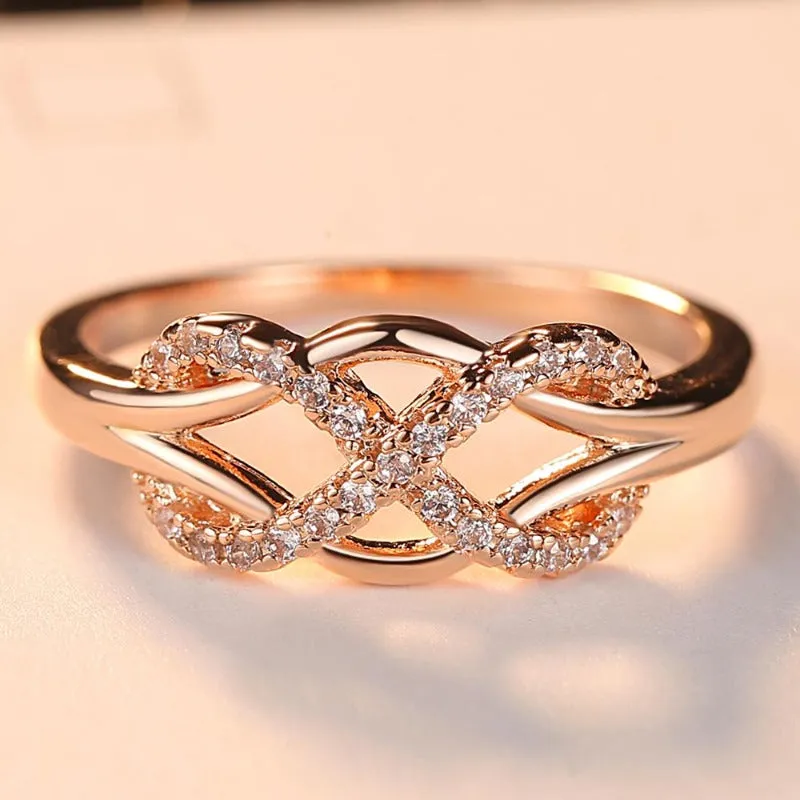 Trendy Infinity 10K Rose Gold Ring Women's Wedding Statement Jewelry