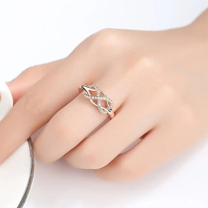 Trendy Infinity 10K Rose Gold Ring Women's Wedding Statement Jewelry