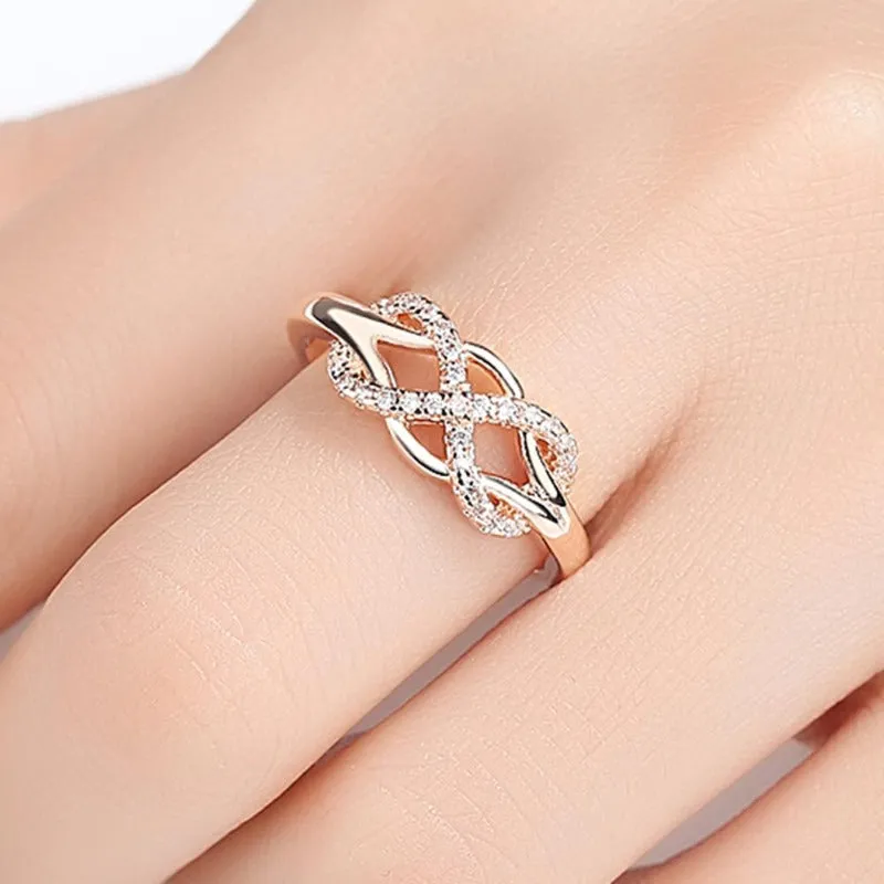 Trendy Infinity 10K Rose Gold Ring Women's Wedding Statement Jewelry