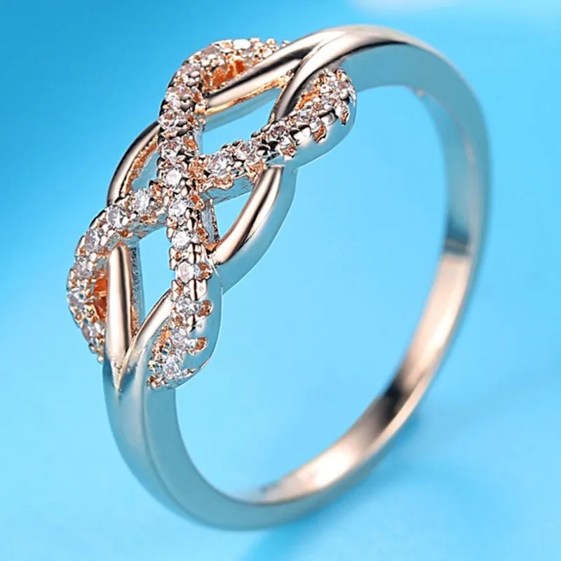 Trendy Infinity 10K Rose Gold Ring Women's Wedding Statement Jewelry