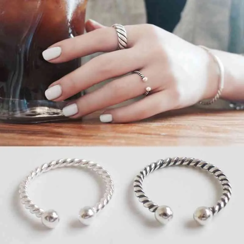 Trendy Real 925 Sterling Silver Open Adjustable Rope Rings for Women –Romantic Jewelry Gift