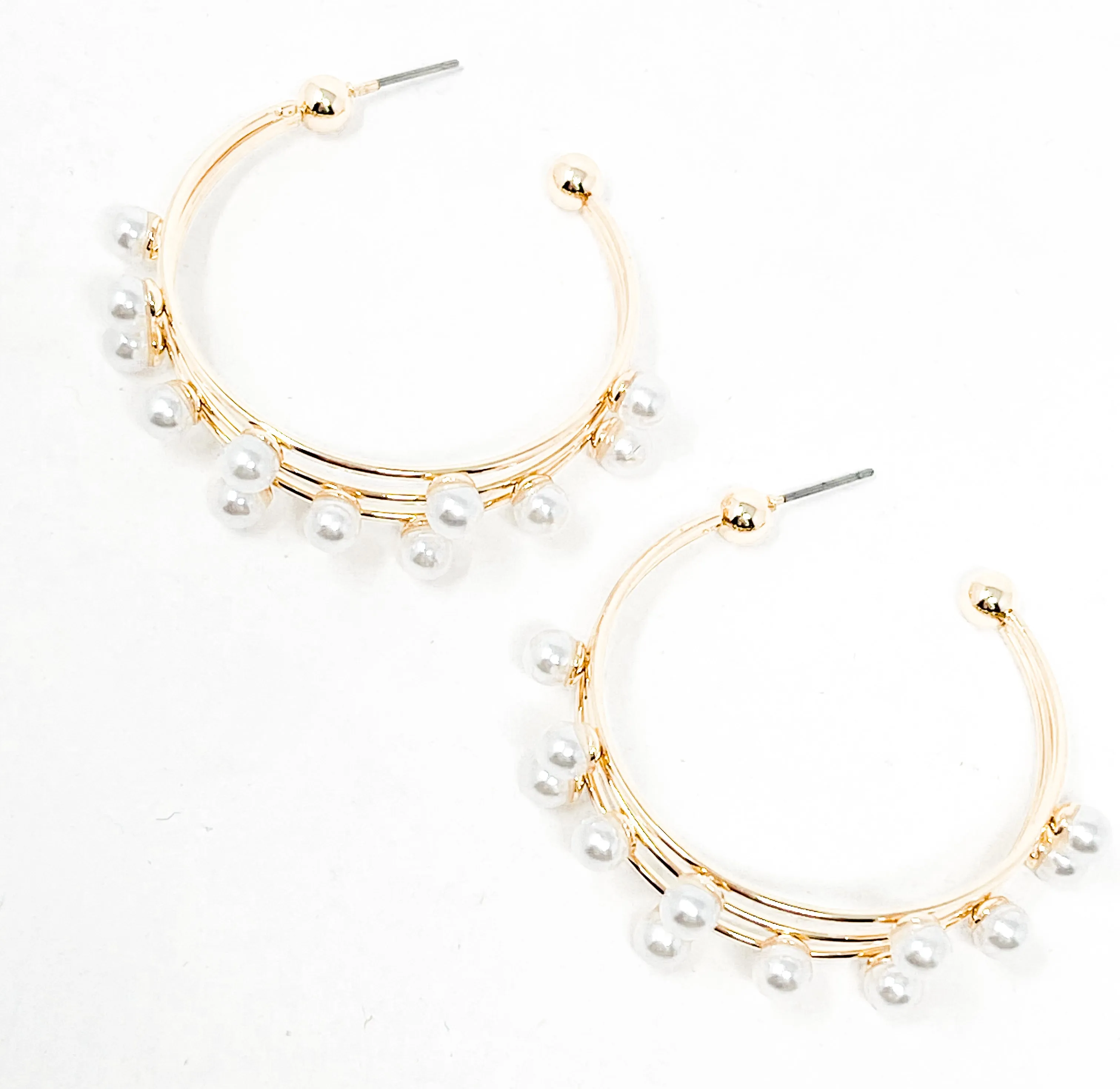 Triple Hoop Pearl Earrings