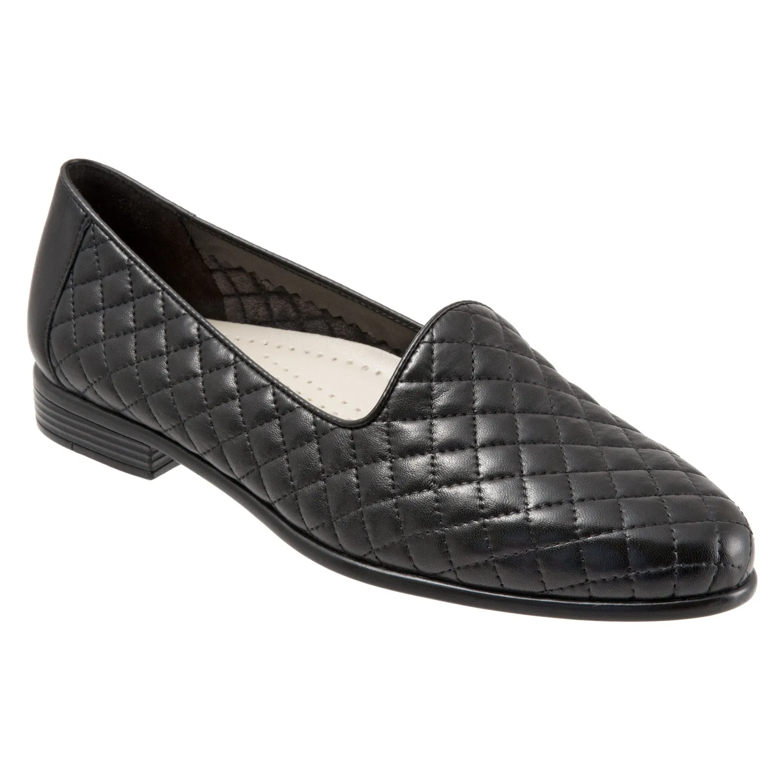 Trotters Liz T5158-015 Womens Black Extra Wide Leather Loafer Flats Shoes